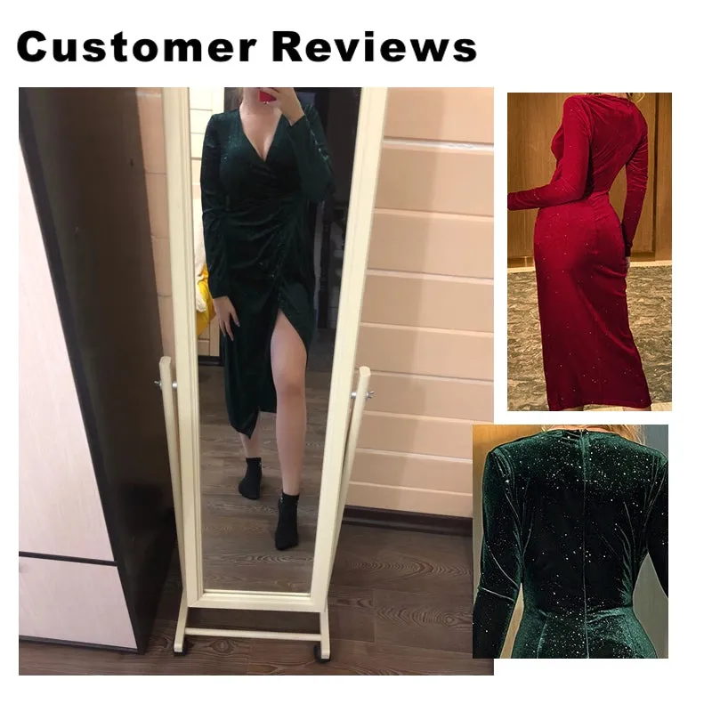Black Midi Evening Party Dresses With Slit