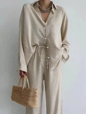 Blouse and Wide-Leg Pants Linen Outfit