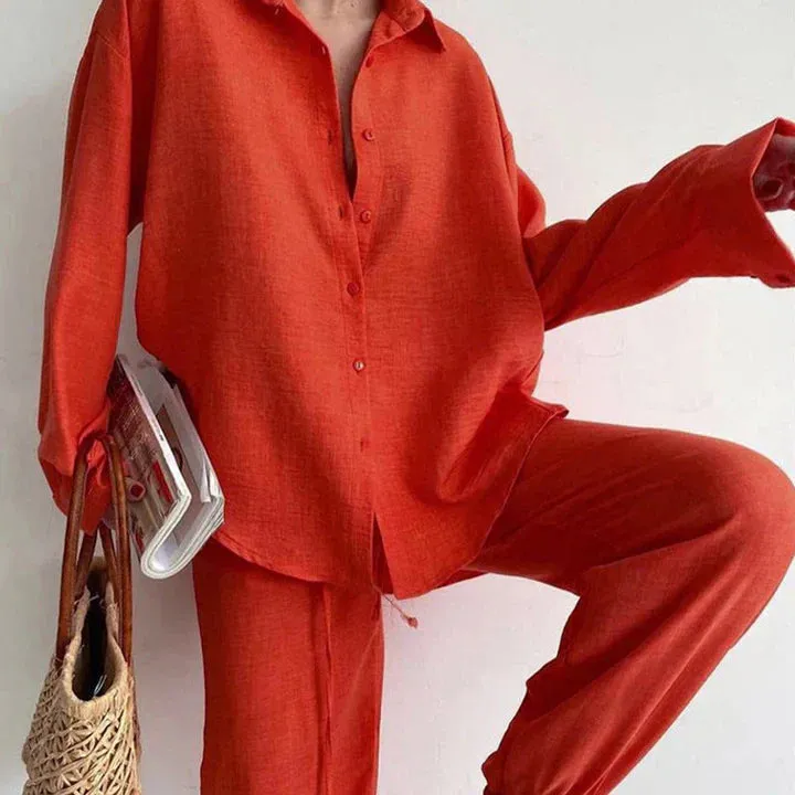Blouse and Wide-Leg Pants Linen Outfit