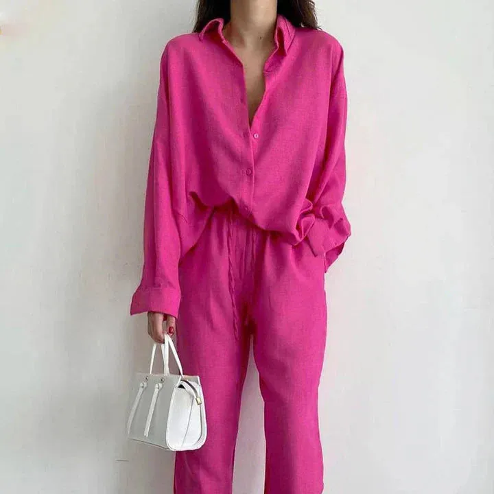 Blouse and Wide-Leg Pants Linen Outfit