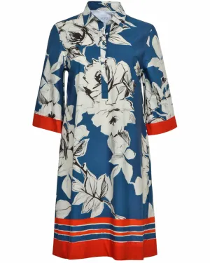 Blue Roses Quarter Button Jackalyn Shirtdress