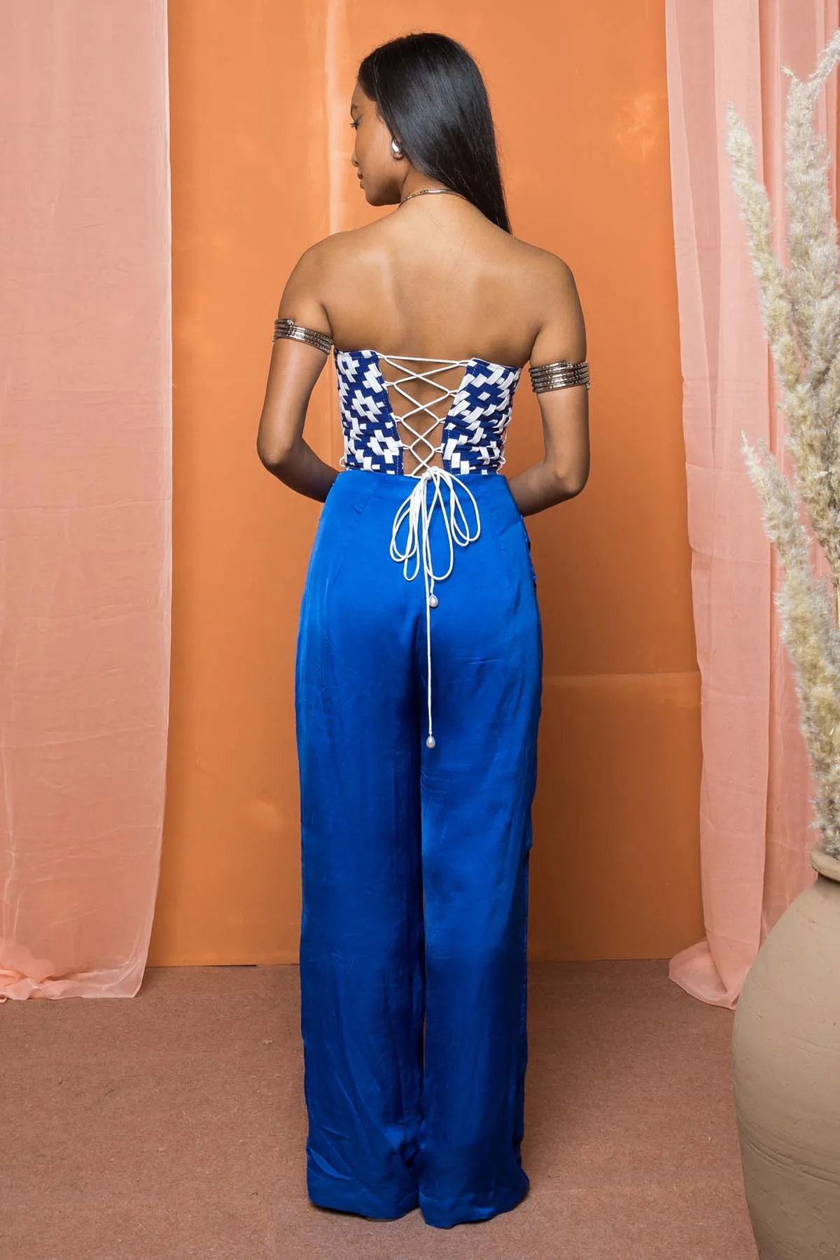 Blue Ruching Wide Leg Pants