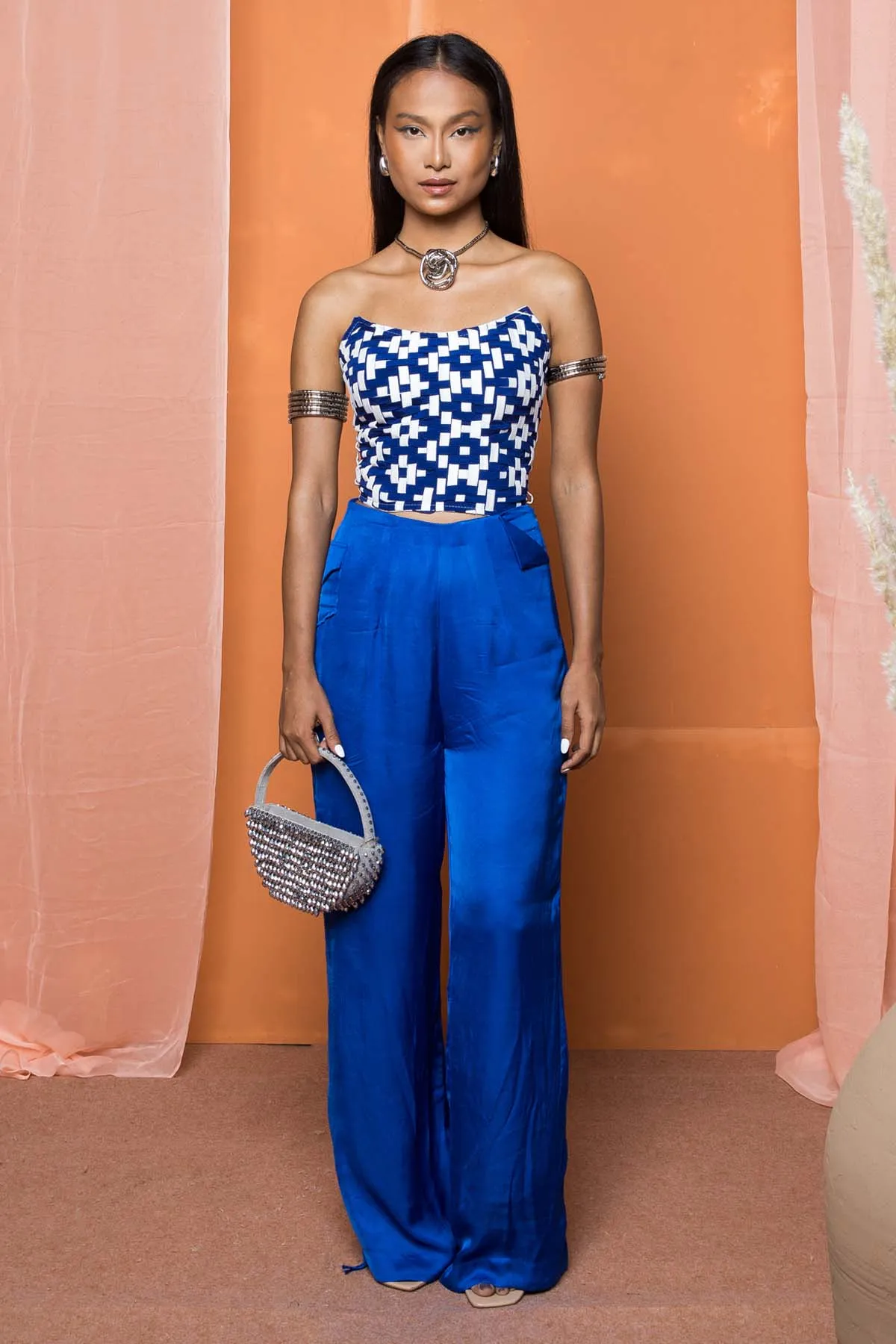 Blue Ruching Wide Leg Pants