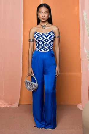 Blue Ruching Wide Leg Pants