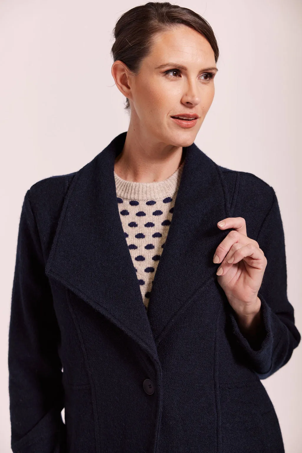 Boiled Wool Longline 1 Button Coat - Navy