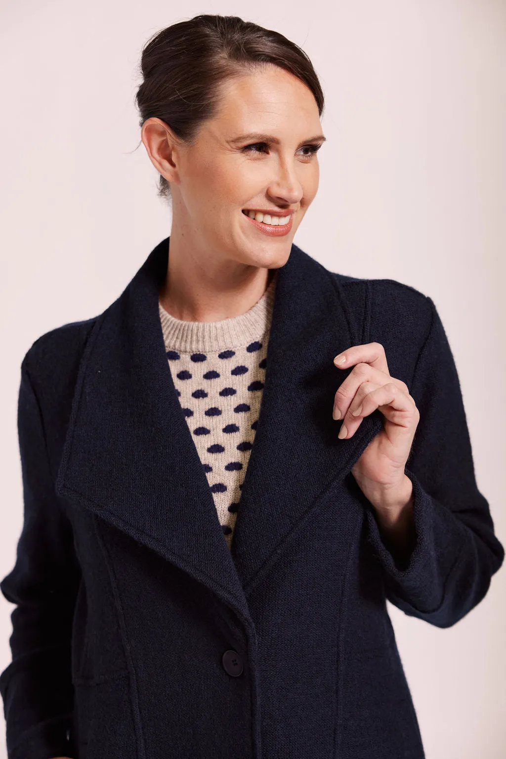 Boiled Wool Longline 1 Button Coat - Navy