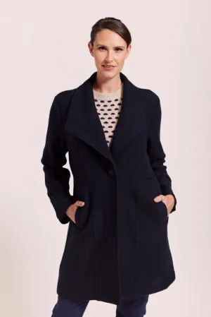 Boiled Wool Longline 1 Button Coat - Navy