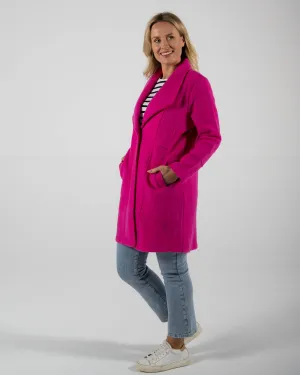 Boiled Wool Longline 1 Button Coat - Pink