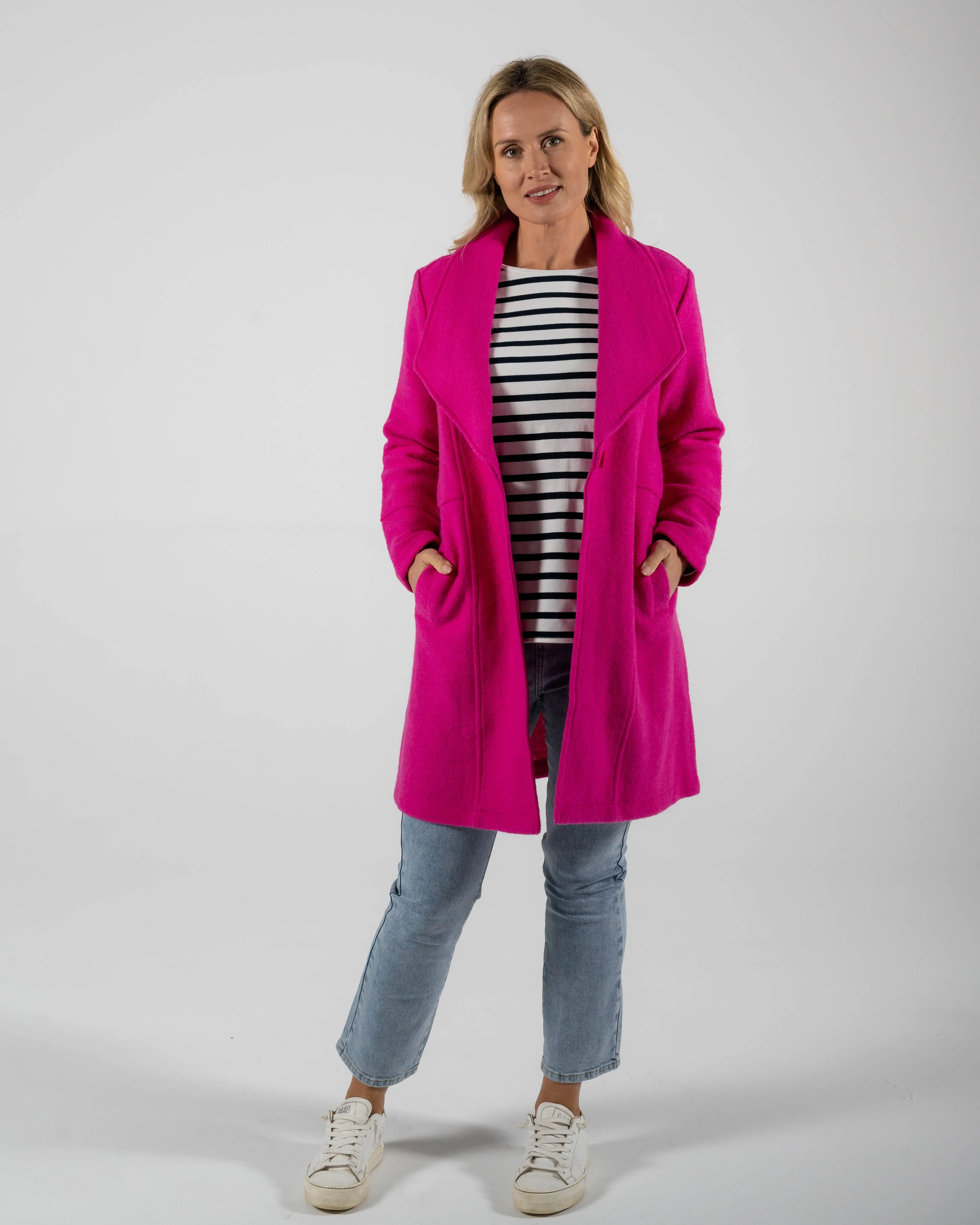 Boiled Wool Longline 1 Button Coat - Pink
