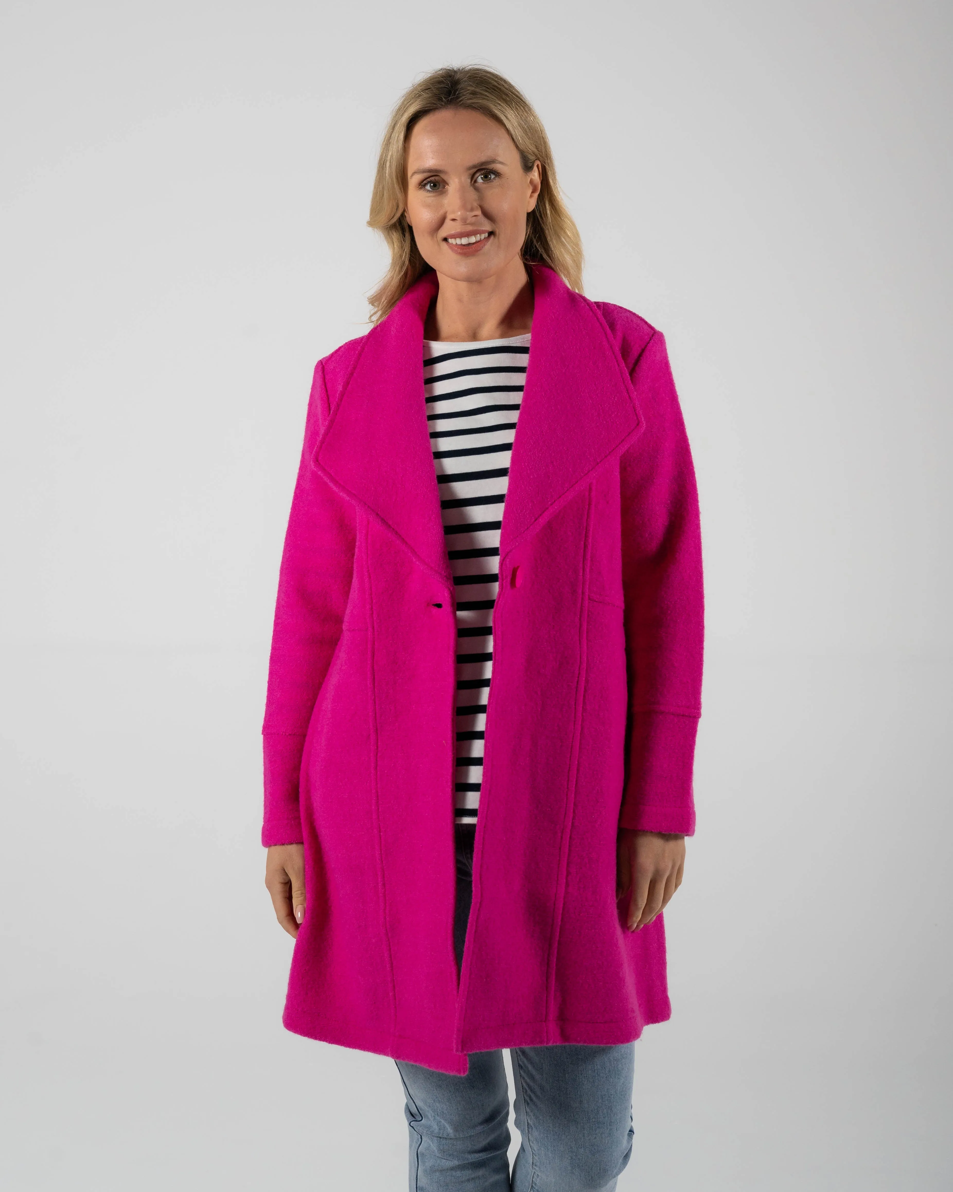 Boiled Wool Longline 1 Button Coat - Pink