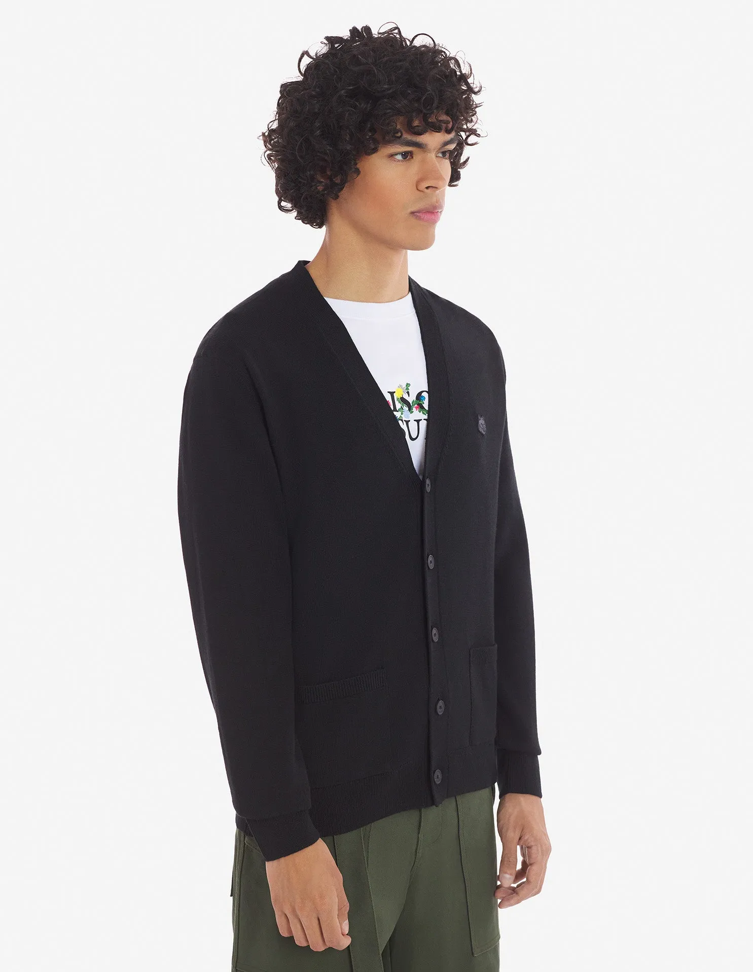 Bold Fox Head Patch Regular Cardigan Black