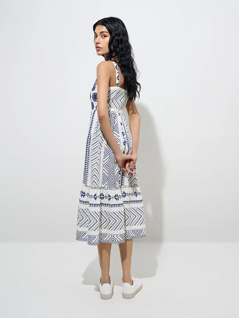 Bombay Paisley Indigo Printed Cotton A-Line Dress