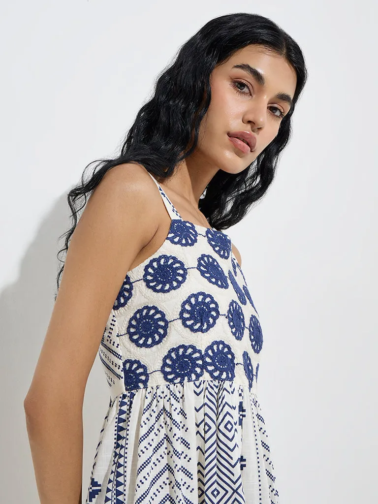 Bombay Paisley Indigo Printed Cotton A-Line Dress