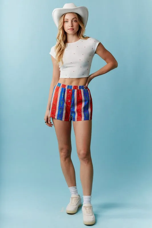 Bow Ditsy Printed Pointelle Rib Cropped Top