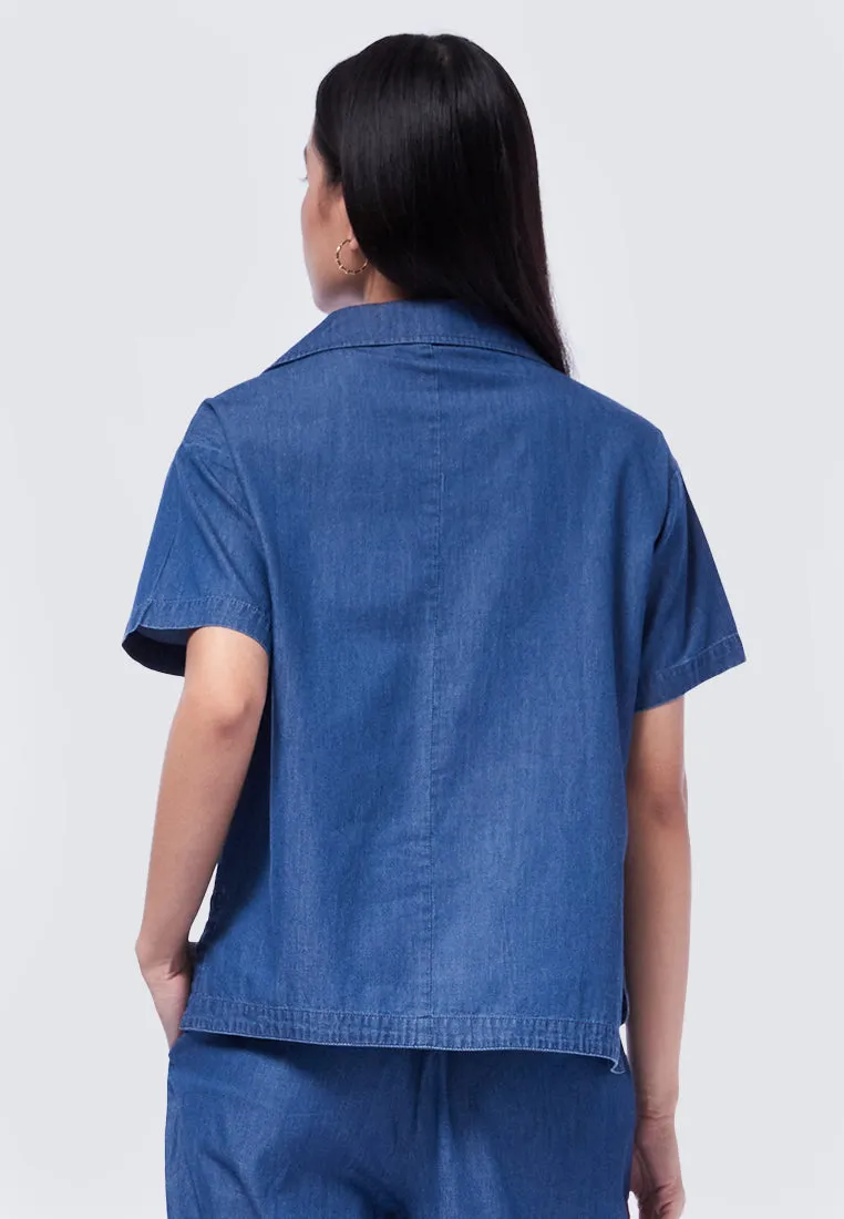 Boxy V-Neck Denim Blouse
