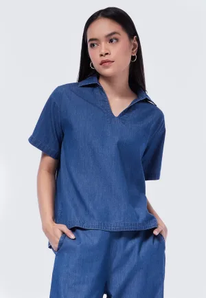 Boxy V-Neck Denim Blouse