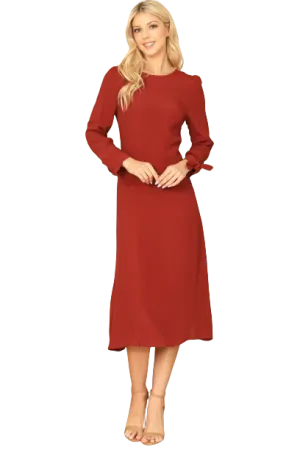 Brick Cuff Tie Long Sleeve Solid Midi Dress - Pack of 5