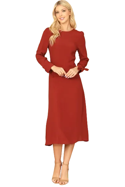Brick Cuff Tie Long Sleeve Solid Midi Dress - Pack of 5
