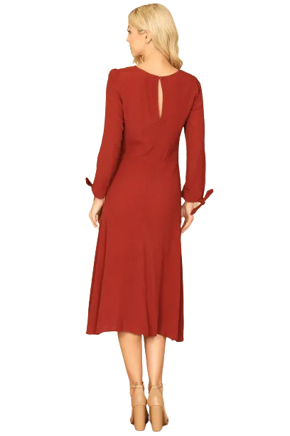Brick Cuff Tie Long Sleeve Solid Midi Dress - Pack of 5