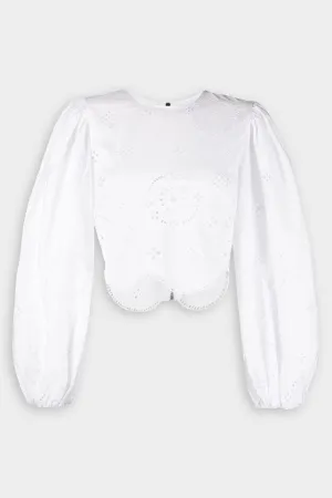 Broderie Anglaise Cropped Blouse in Bright White