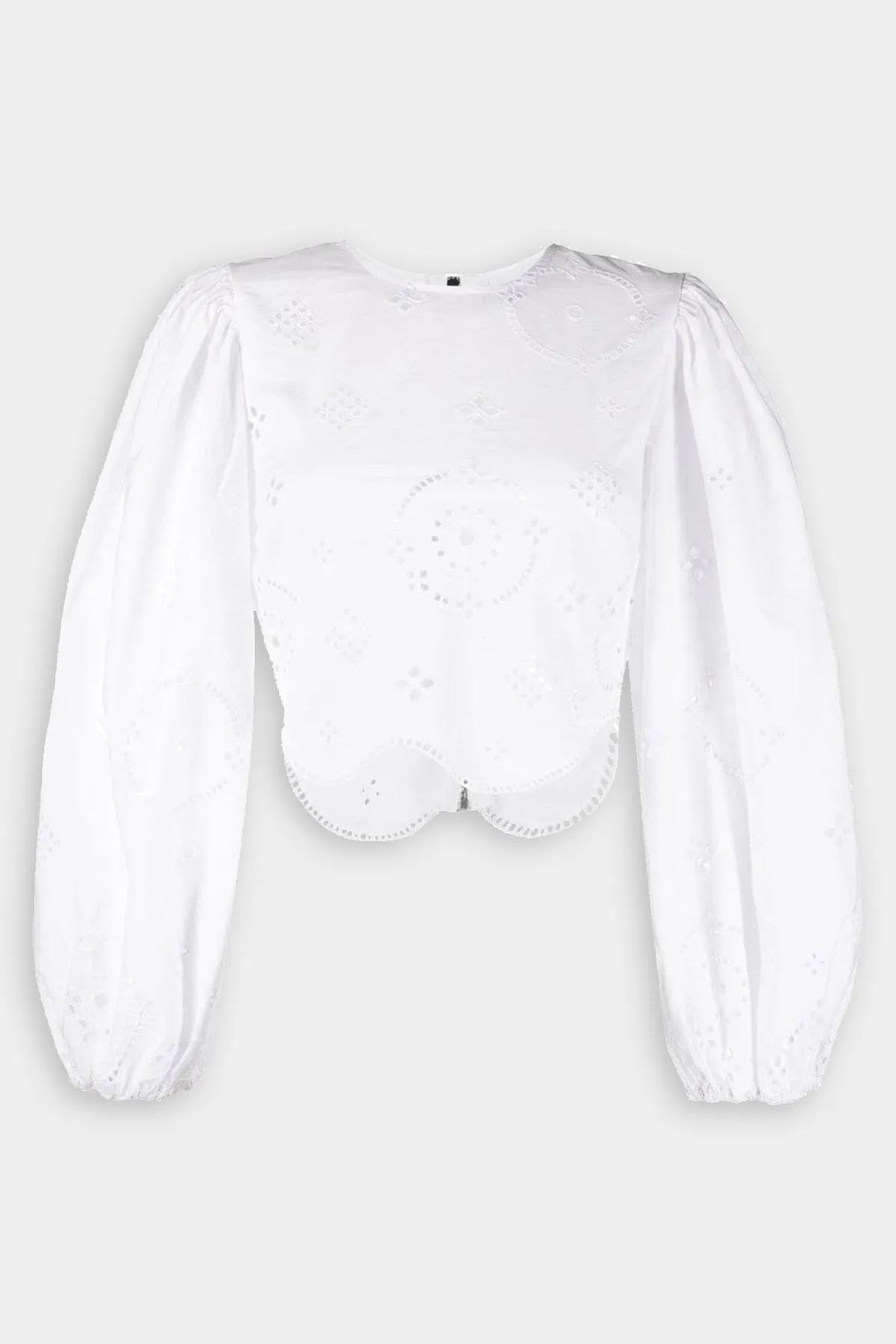 Broderie Anglaise Cropped Blouse in Bright White