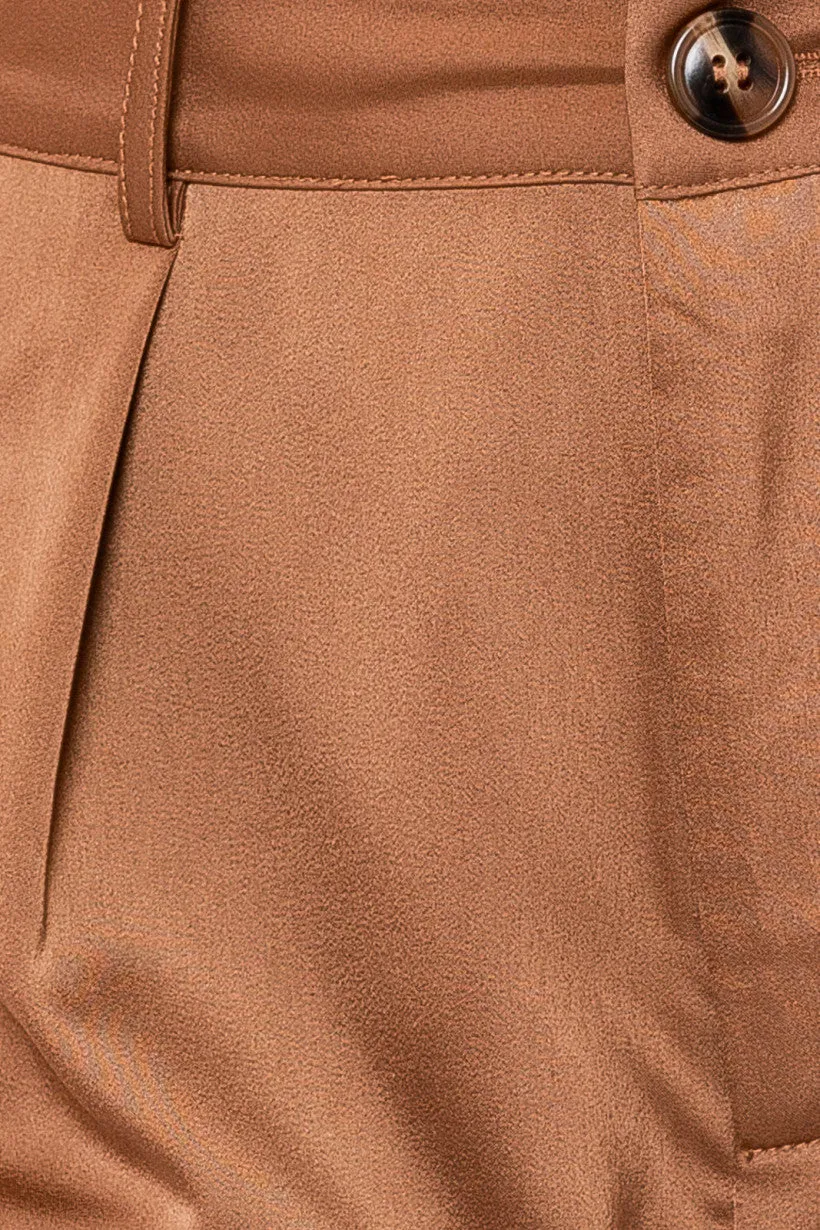 Brown Wide Leg Satin Pants