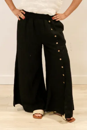 Bruna Button Wide Legged Pants - Black