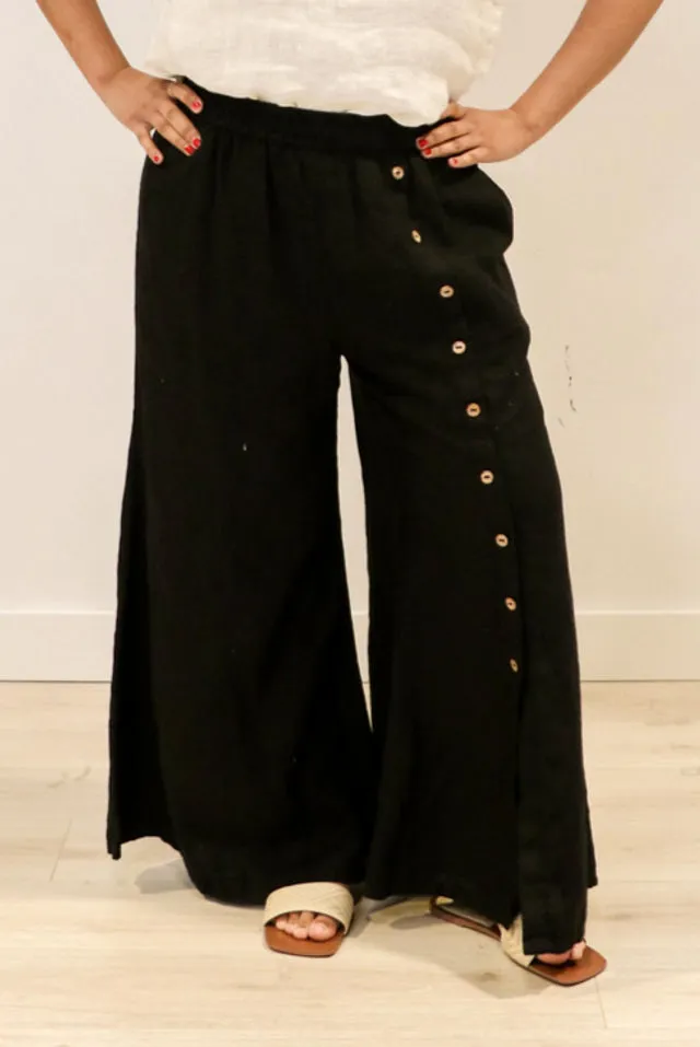 Bruna Button Wide Legged Pants - Black
