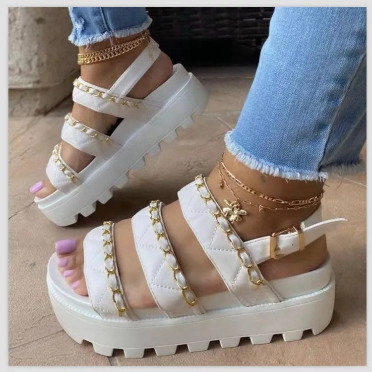 Buckled Platform Chain Slip-toe Sandals