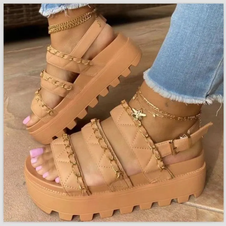 Buckled Platform Chain Slip-toe Sandals