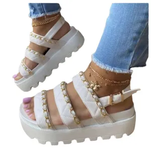 Buckled Platform Chain Slip-toe Sandals