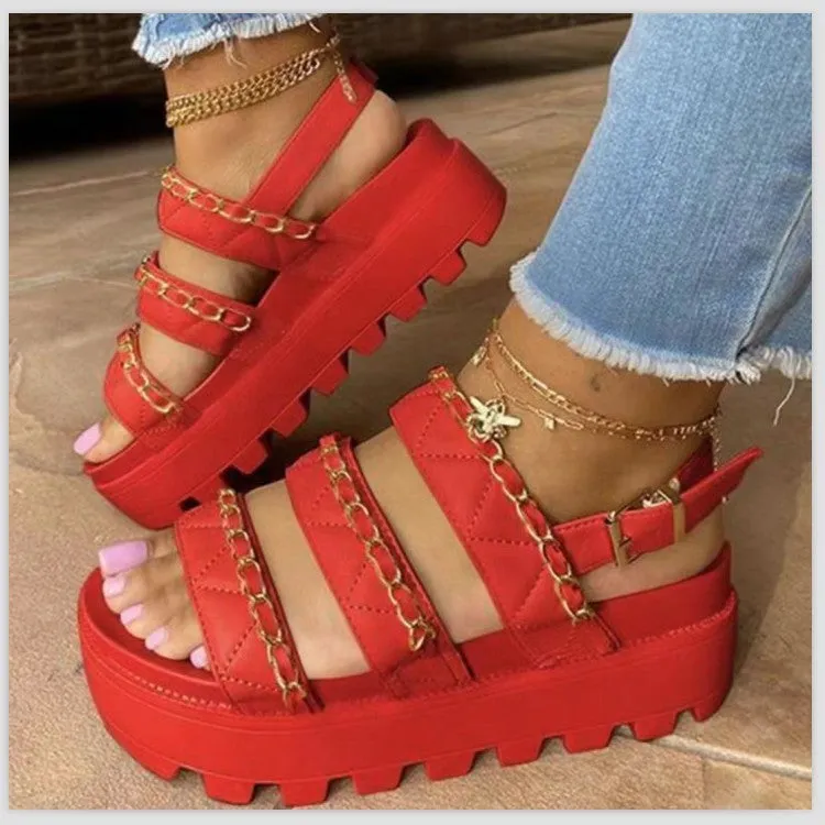 Buckled Platform Chain Slip-toe Sandals