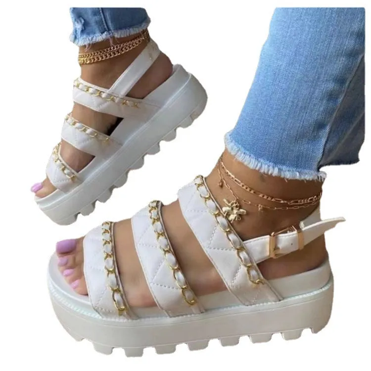 Buckled Platform Chain Slip-toe Sandals