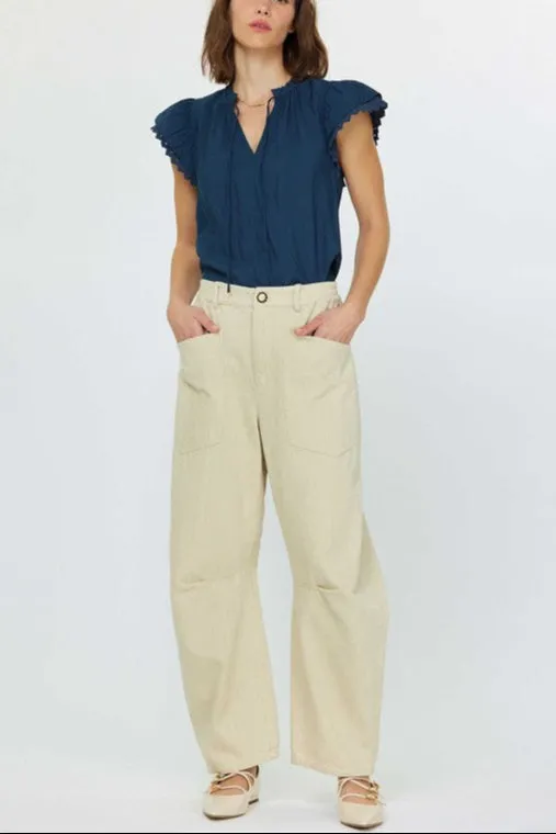 Butter Cream Barrel-Shaped Pants