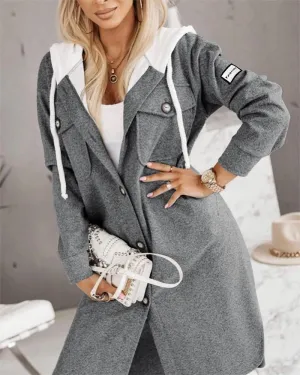 Buttoned Pocket Design Longline Hooded Coat