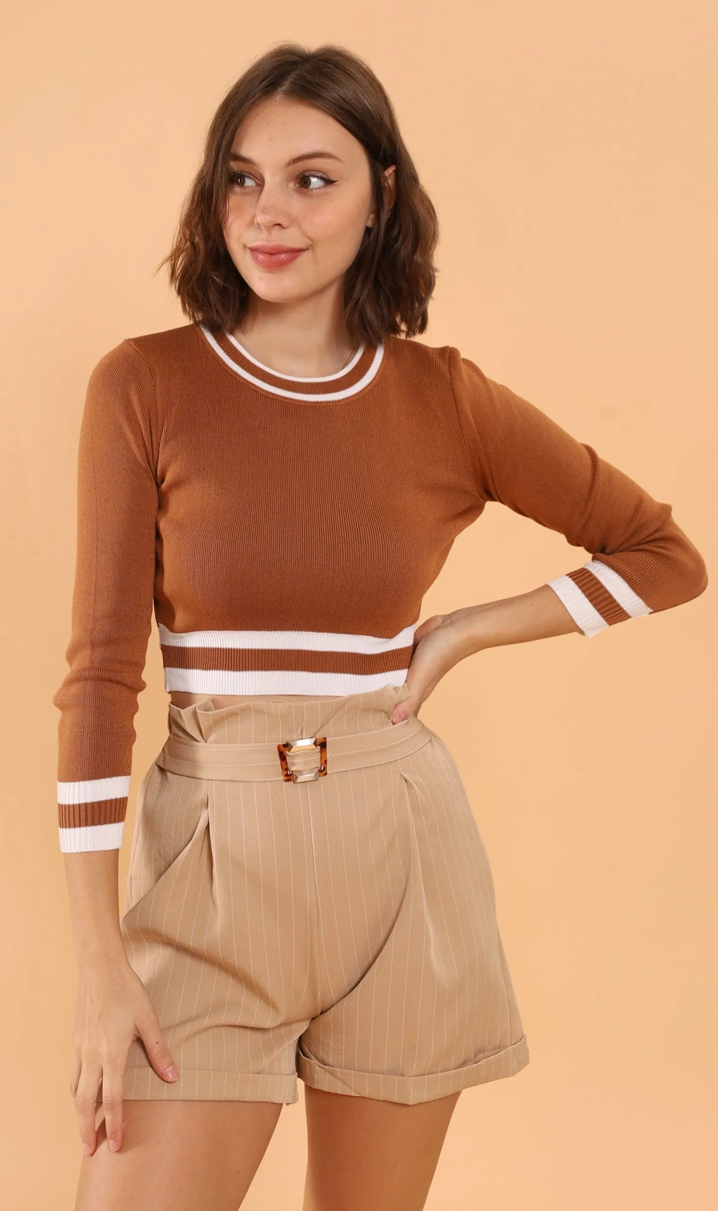 CAMILA Cropped Knit Sweater (Mocha)