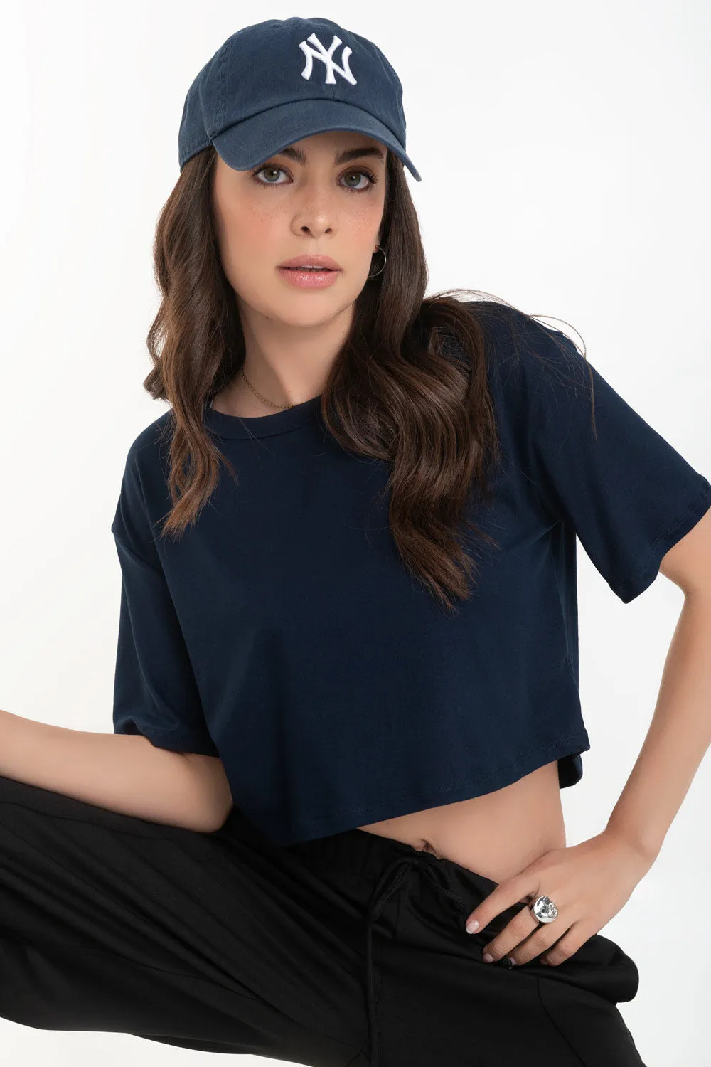 Camiseta cropped fluida de manga corta