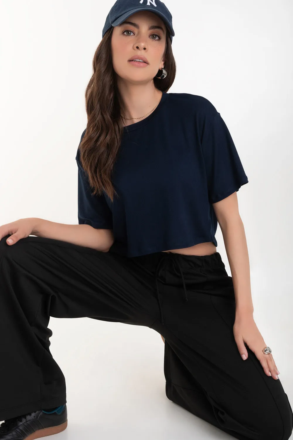 Camiseta cropped fluida de manga corta