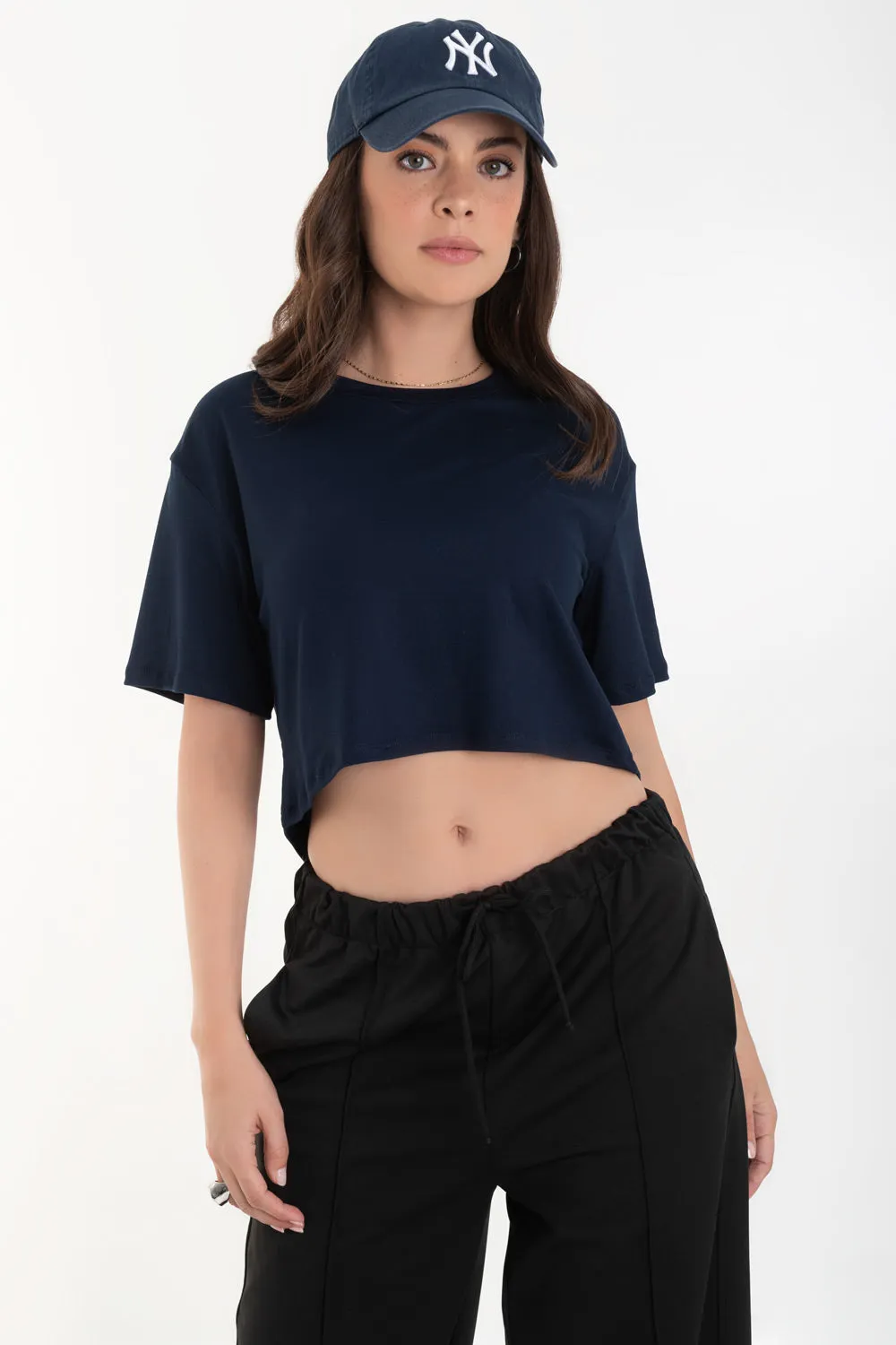 Camiseta cropped fluida de manga corta