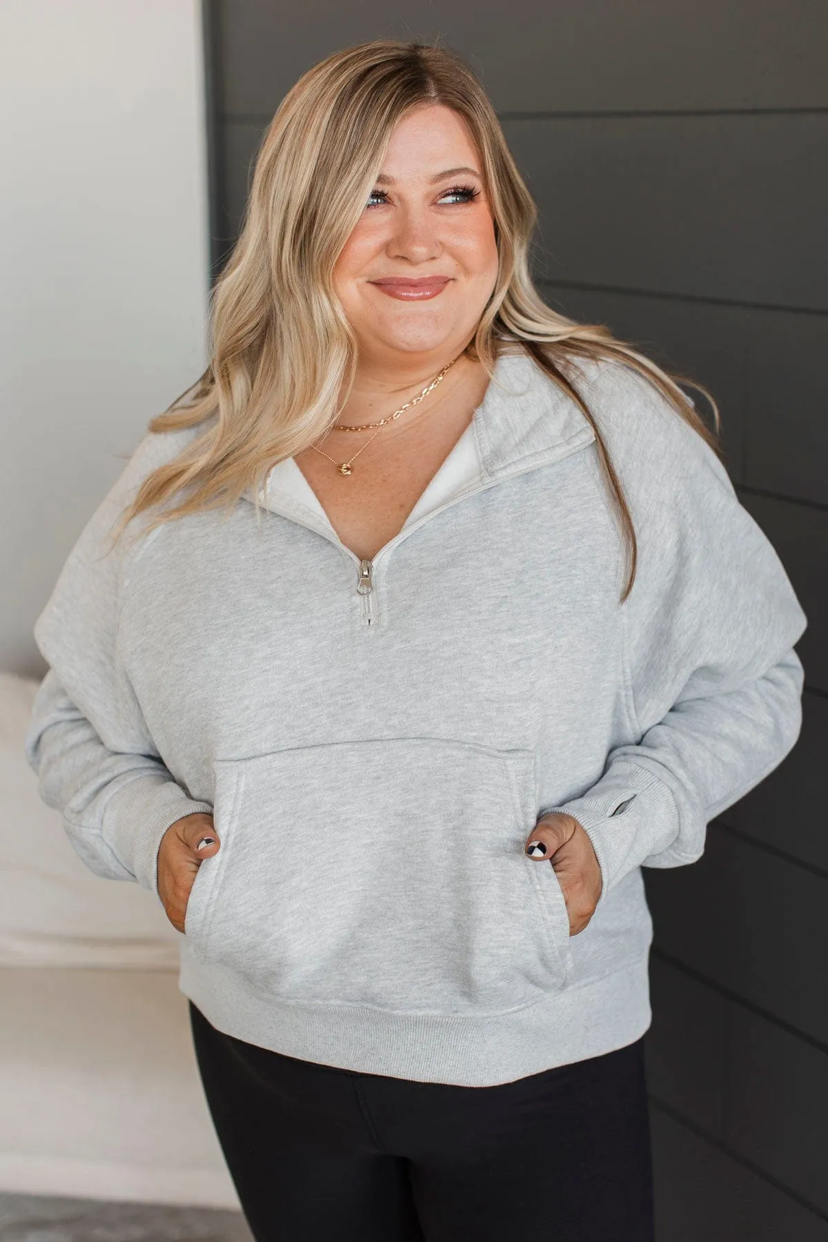 Challenge Yourself Quarter Zip Pullover- Heather Grey