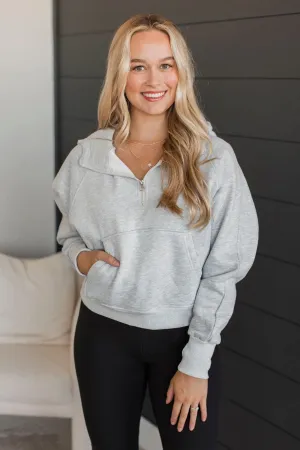 Challenge Yourself Quarter Zip Pullover- Heather Grey