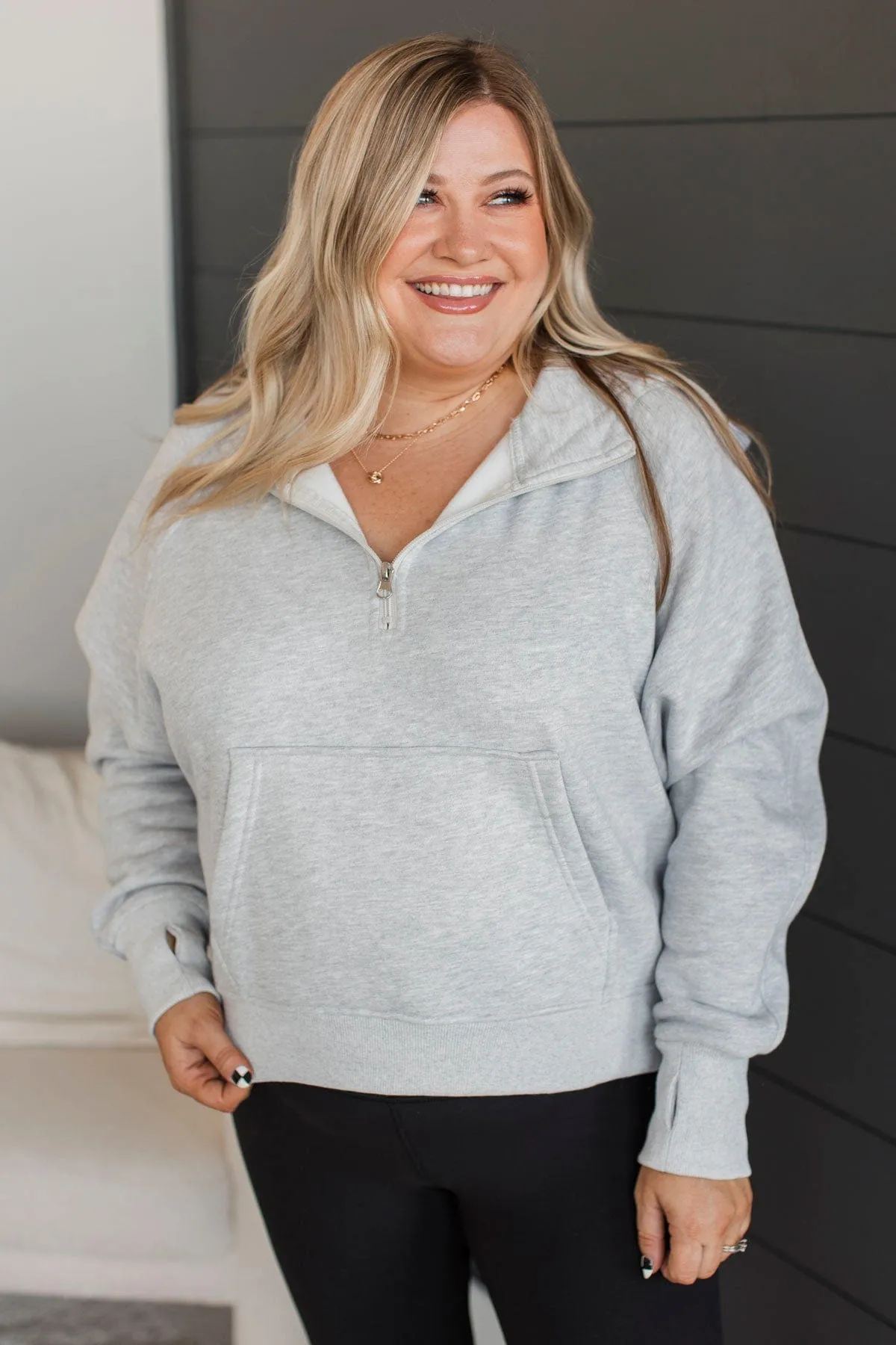 Challenge Yourself Quarter Zip Pullover- Heather Grey