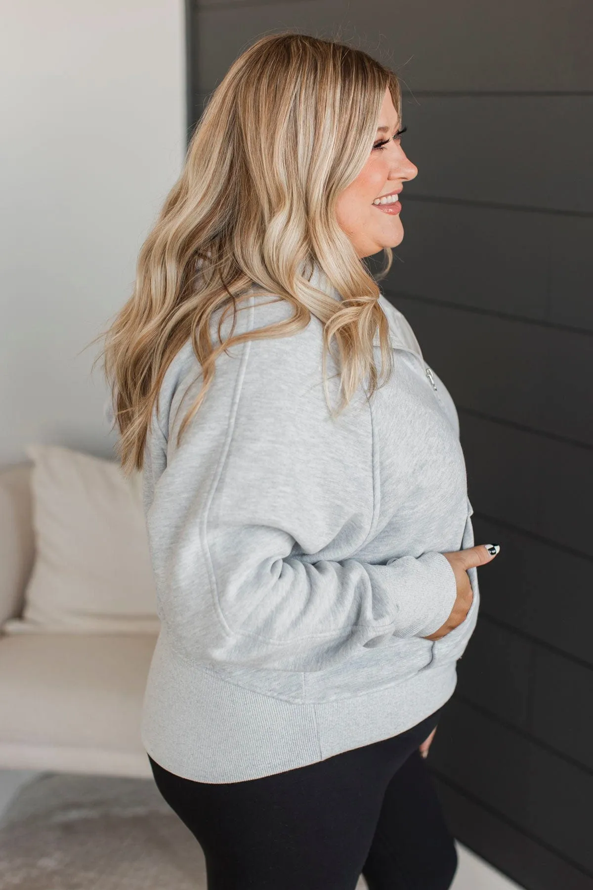 Challenge Yourself Quarter Zip Pullover- Heather Grey