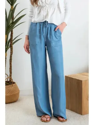 Chambray High Waist Drawstring Pants