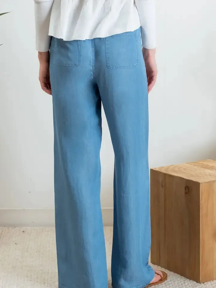 Chambray High Waist Drawstring Pants
