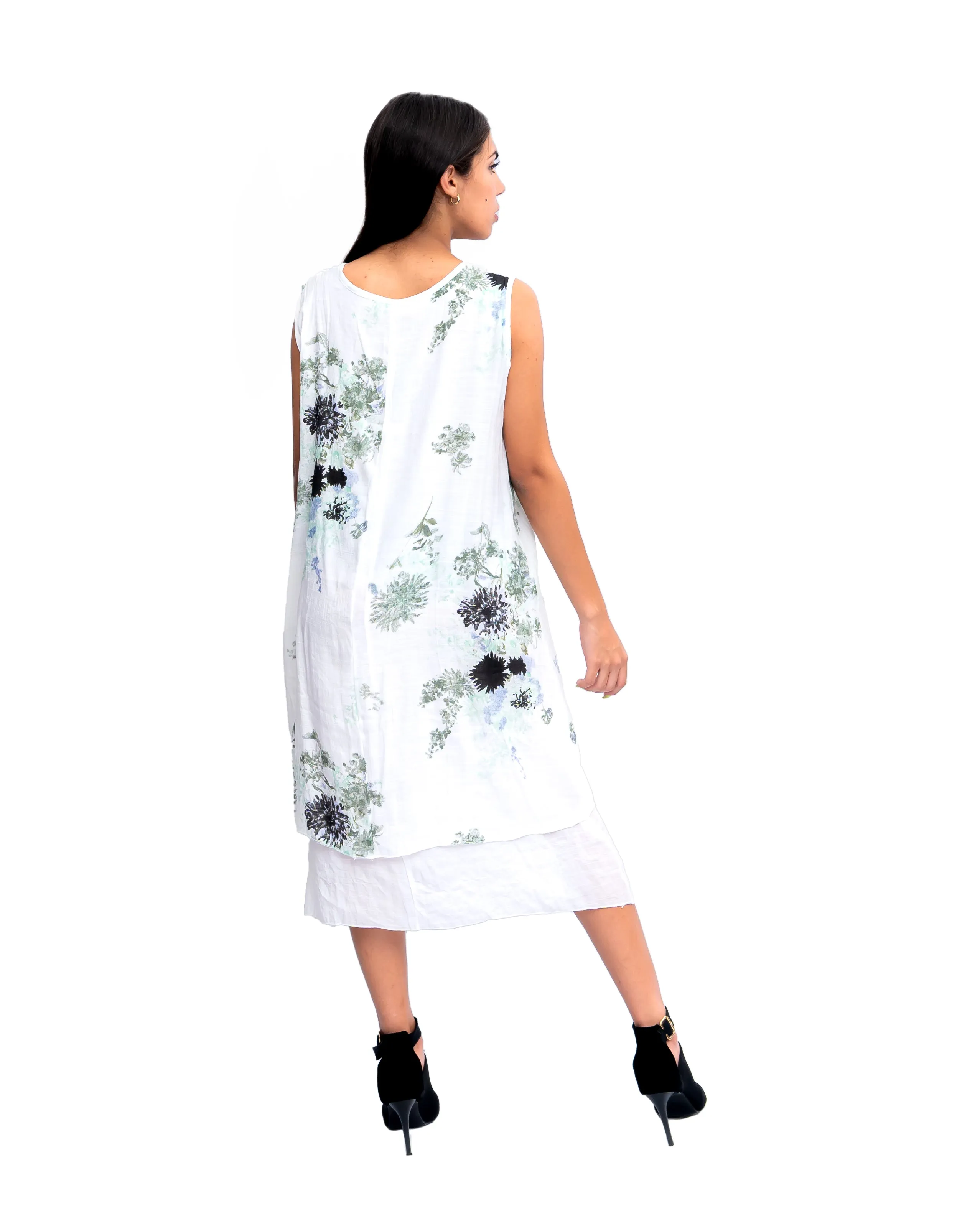 CHD 608 Double Layer Flower Print Shift Dress