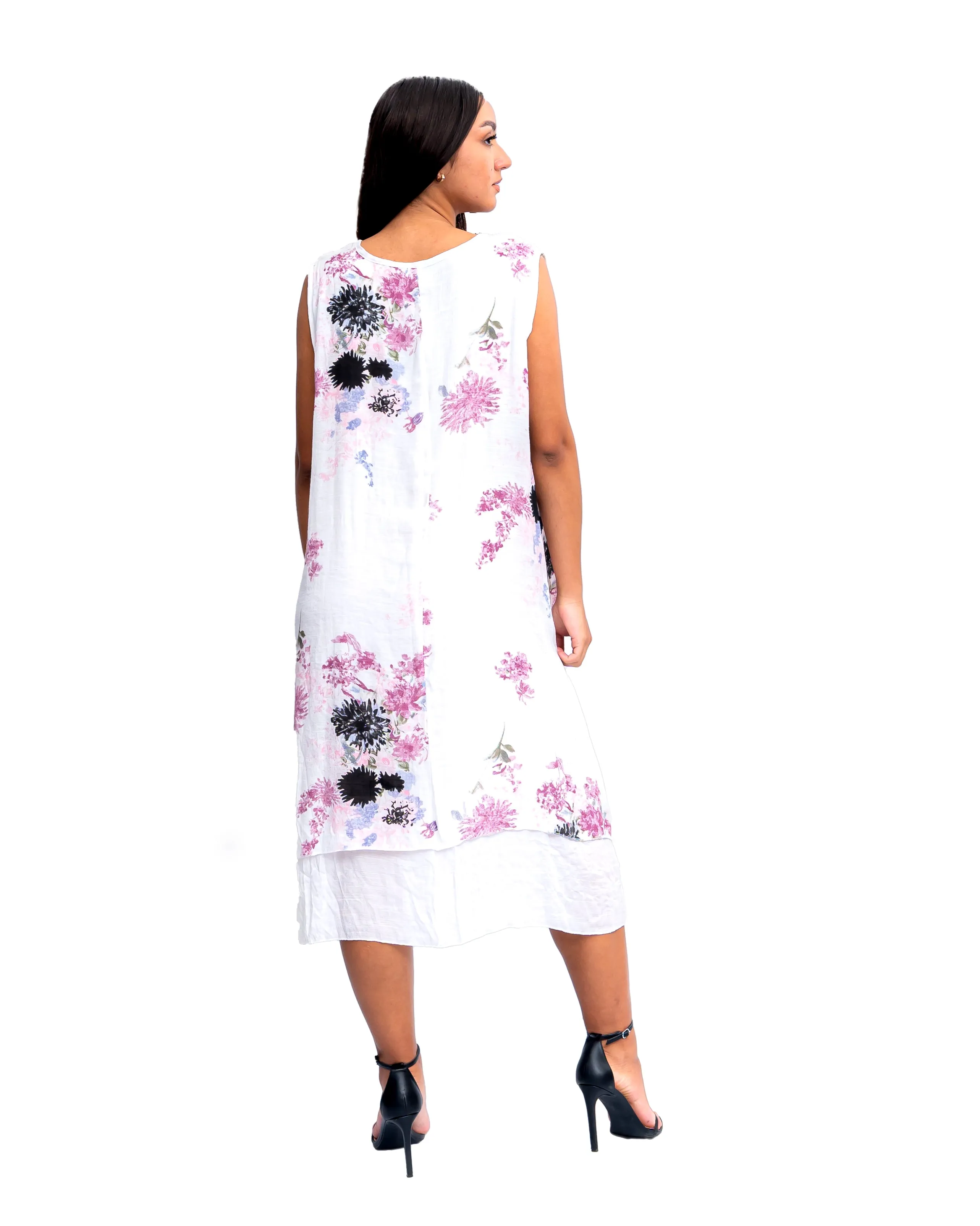 CHD 608 Double Layer Flower Print Shift Dress