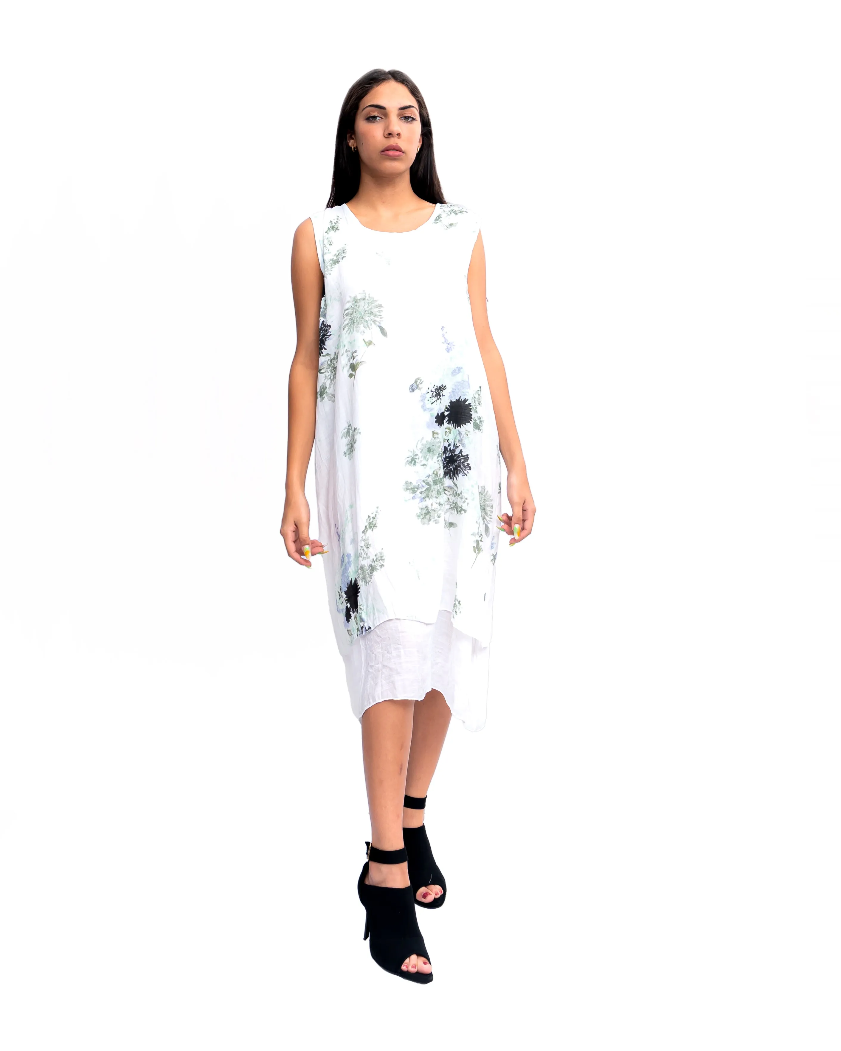 CHD 608 Double Layer Flower Print Shift Dress