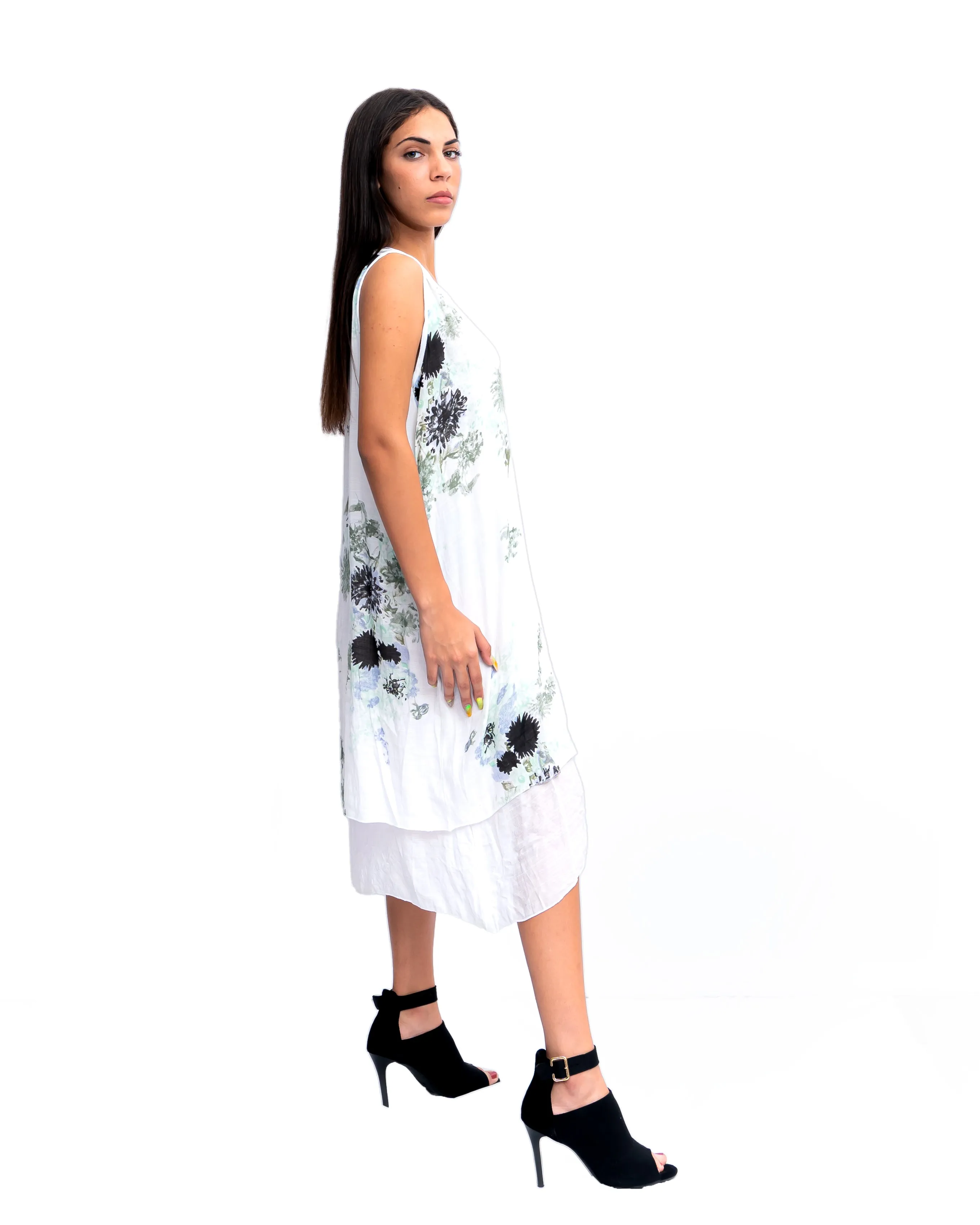 CHD 608 Double Layer Flower Print Shift Dress