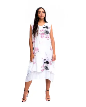 CHD 608 Double Layer Flower Print Shift Dress